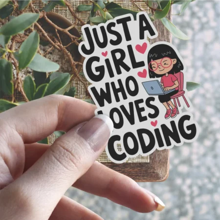 Detailed Just A Girl Who Loves Coding Vinyl Sticker – long-lasting scratch resistant and UV resistant vinyl sticker