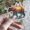 Vibrant Nature-Inspired Double Exposure Bear    Vinyl Sticker – scratch and UV resistant waterproof decal for water bottle, journal & more