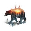 Vibrant Nature-Inspired Double Exposure Bear    Vinyl Sticker – scratch and UV resistant waterproof decal for water bottle, journal & more