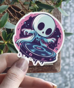 Alternative view of DJ Ghost Music Vinyl Sticker