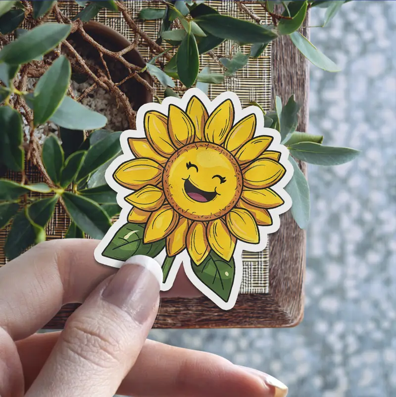 Happy Smile Sunflowert 3 x 3' Vinyl Sticker