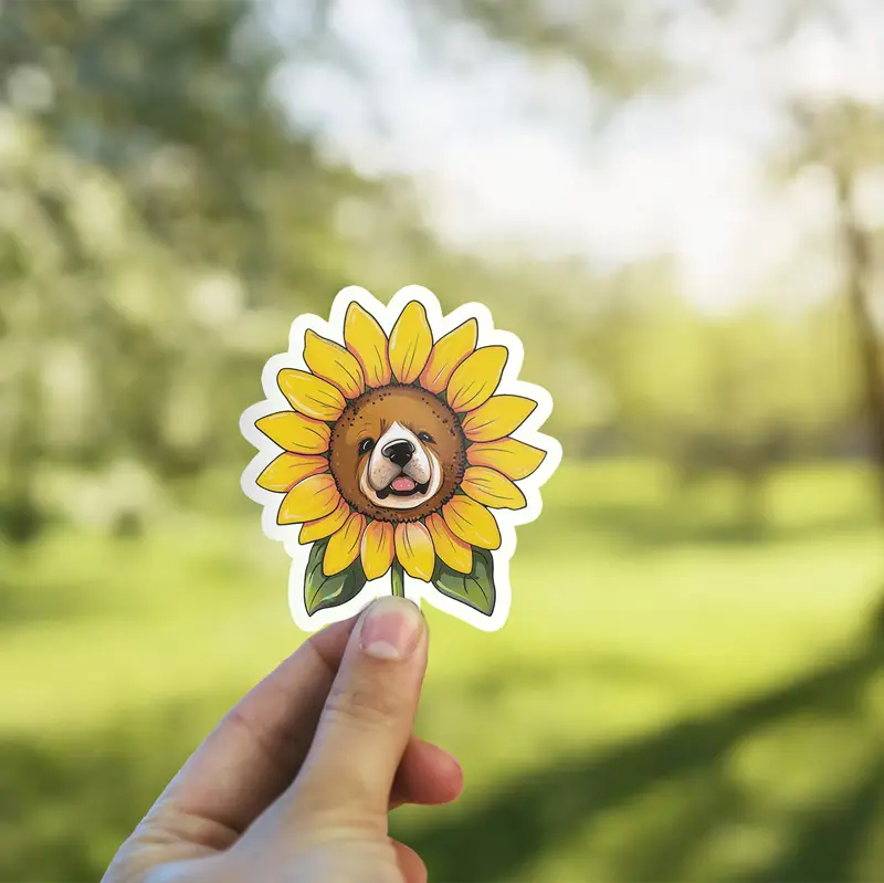 Sunflower With Dog Face Vinyl Sticker 3x3'