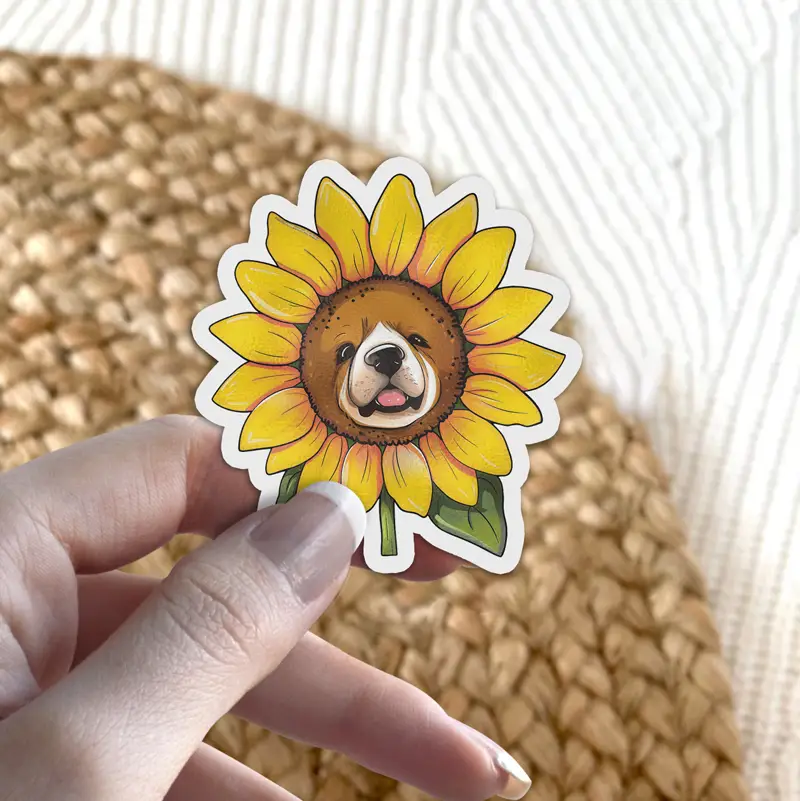 Sunflower With Dog Face Vinyl Sticker 3x3'
