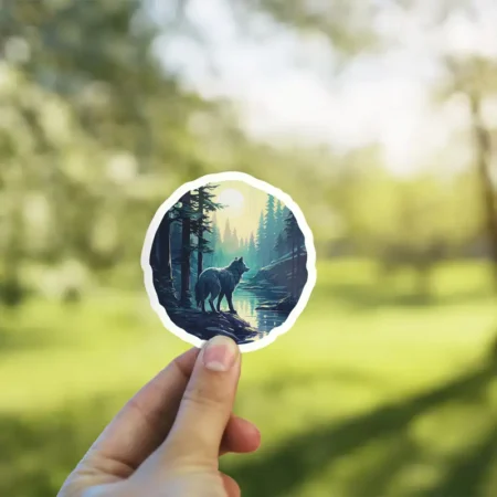 Wolf Moonlight Night Scene Vinyl Sticker 2.5x3' #3