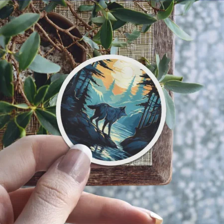 Wolf Moonlight Night Scene Vinyl Sticker 2.5x3' #5