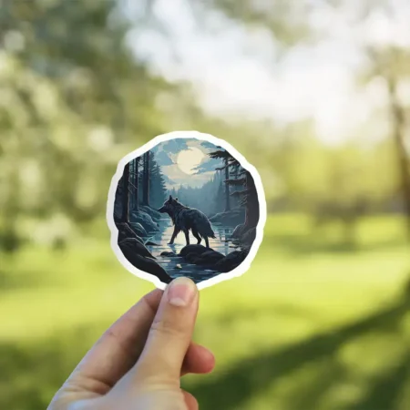 Wolf Moonlight Night Scene Vinyl Sticker 2.5x3' #6