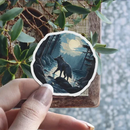 Wolf Moonlight Night Scene Vinyl Sticker 2.5x3' #6