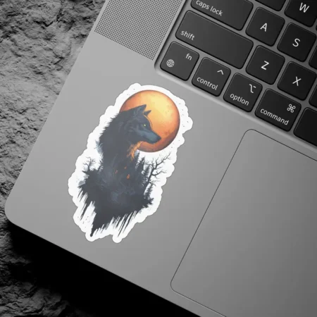 Wolf Yellow Moon Scene Vinyl Sticker (6)