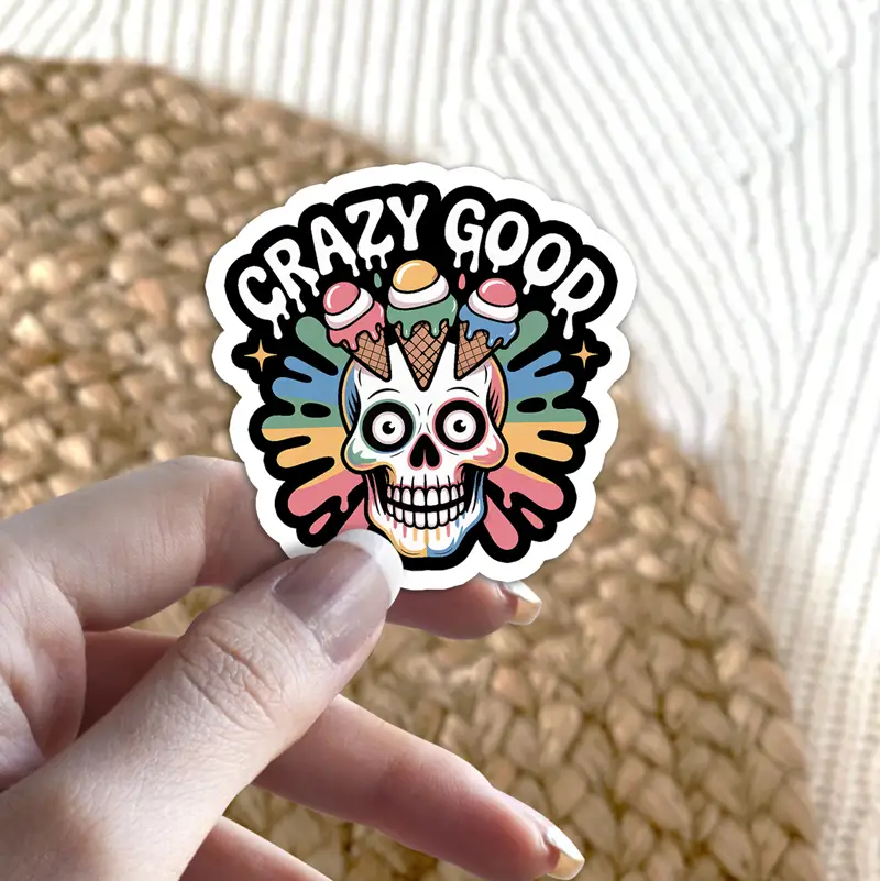 Crazy Good Rainbow Skull Vinyl Sticker - Image 5