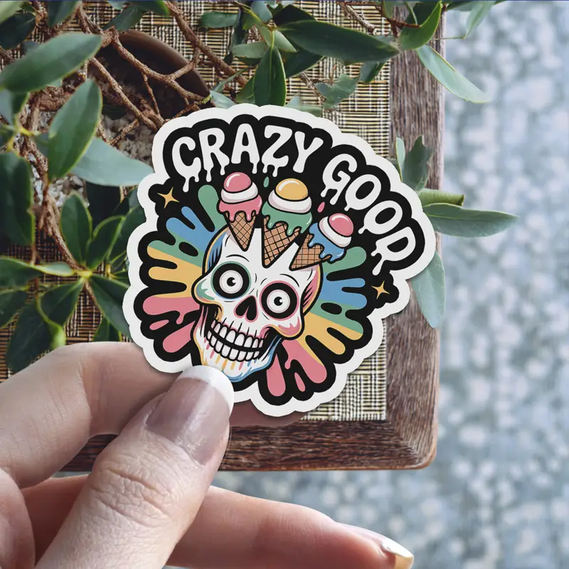 Crazy Good Rainbow Skull Vinyl Sticker - Image 6