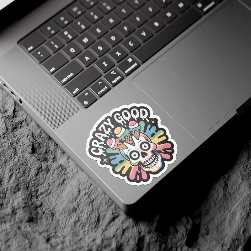 Crazy Good Rainbow Skull Vinyl Sticker - Image 2