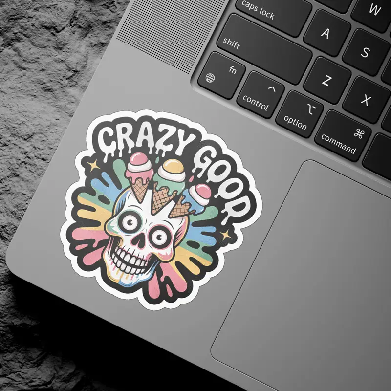 Crazy Good Rainbow Skull Vinyl Sticker - Image 3
