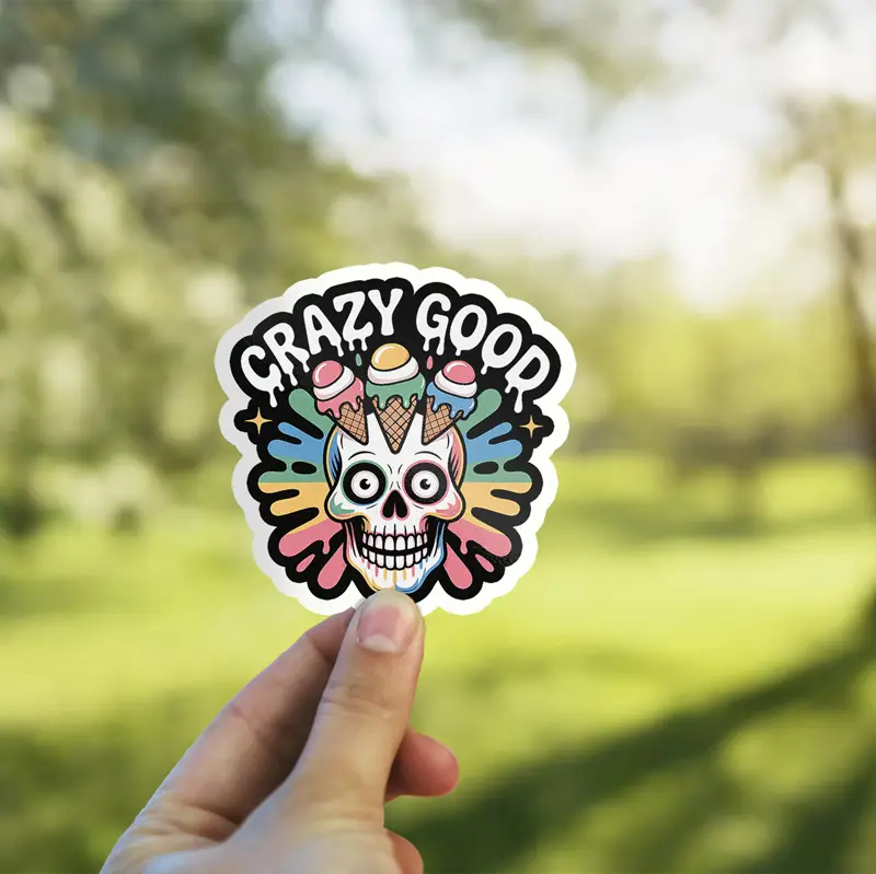Crazy Good Rainbow Skull Vinyl Sticker