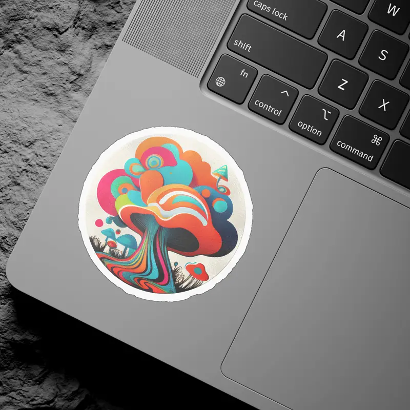 Detailed Freaky Neon Mushrooms #7 Vinyl Sticker – long-lasting scratch resistant and UV resistant vinyl sticker
