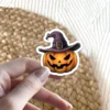 Vibrant Jack O Lantern Pumpkin Halloween Vinyl Sticker – scratch and UV resistant waterproof decal for water bottle, journal & more