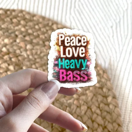 Durable Love Peace Heavy Bass Vinyl Sticker – scratch resistant, UV resistant vinyl decal sticker perfect for laptops and cars