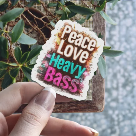 Durable Love Peace Heavy Bass Vinyl Sticker – scratch resistant, UV resistant vinyl decal sticker perfect for laptops and cars