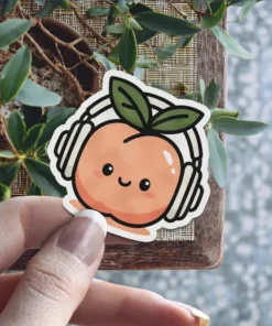 Peach Wearing Headphones #1 Vinyl Sticker