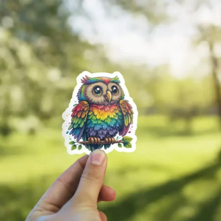 Rainbow Owl 1 Vinyl Sticker 3 x 3' - Vinyl Stickers StickerWaffle