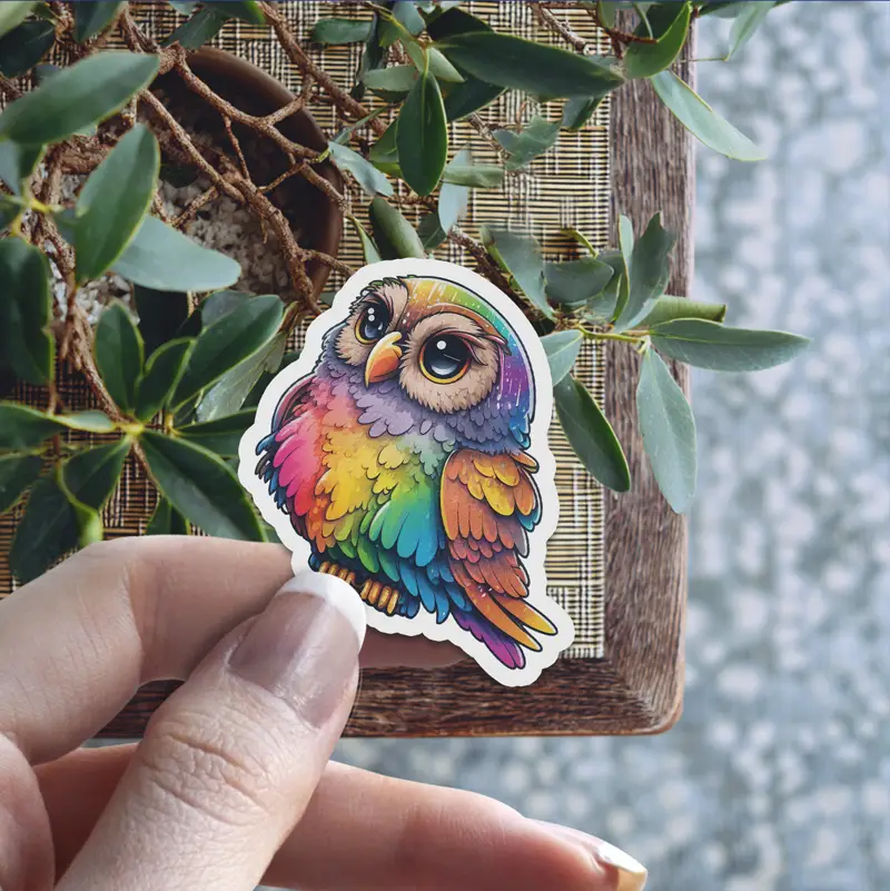 Rainbow Owl Vinyl Sticker #2 - Image 6