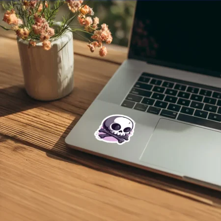 Vibrant Skull Bones Halloween Vinyl Sticker – scratch and UV resistant waterproof decal for water bottle, journal & more