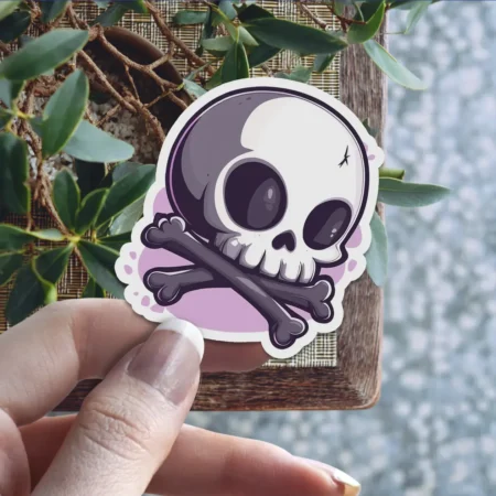 Vibrant Skull Bones Halloween Vinyl Sticker – scratch and UV resistant waterproof decal for water bottle, journal & more