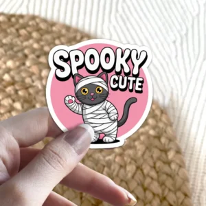 Vibrant Spooky Cute Cat Halloween Vinyl Sticker #2 – scratch and UV resistant waterproof decal for water bottle, journal & more