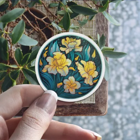 Vibrant White Yellow Flowers #4 Vinyl Sticker – scratch and UV resistant waterproof decal for water bottle, journal & more