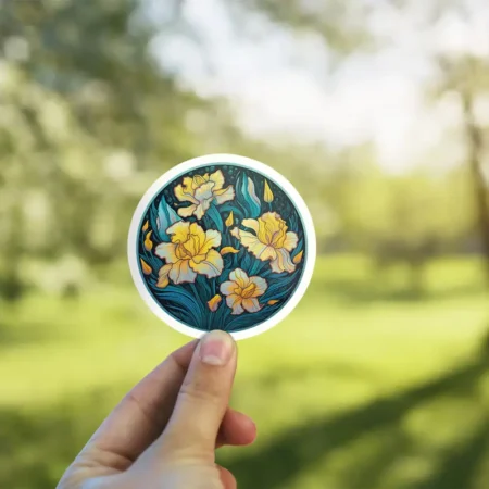 Vibrant White Yellow Flowers #4 Vinyl Sticker – scratch and UV resistant waterproof decal for water bottle, journal & more