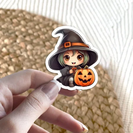 Witch Pumpkin Halloween Vinyl Sticker 2.5' x 2.5' - Vinyl Stickers StickerWaffle