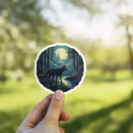 Durable Wolf Moonlight Night Scene Vinyl Sticker ##1 – scratch resistant, UV resistant vinyl decal sticker perfect for laptops and cars