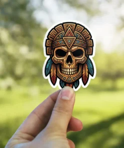 Aztec Inka Tiki Skull Vinyl Sticker