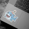 Cute party shark with hat, scratch-resistant satin finish sticker