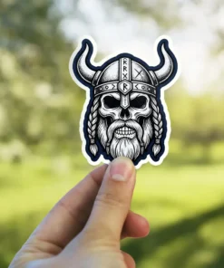 Viking Black And White Skull Vinyl Sticker