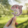 Blushing cartoon shark sticker, scratch-resistant satin finish sticker.