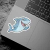 Smiling great white shark waving, scratch-resistant satin finish sticker