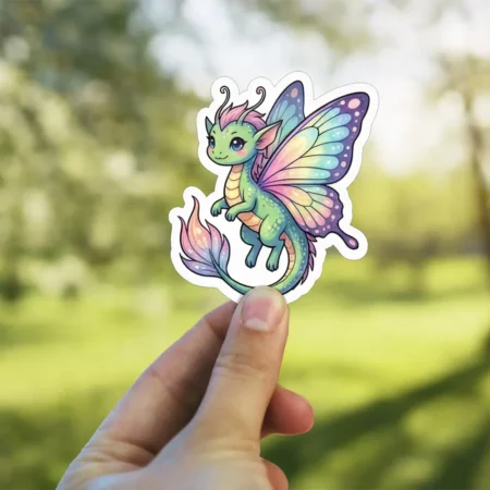 Vibrant Fairy Dragon Vinyl Sticker – scratch and UV resistant waterproof decal for water bottle, journal and more