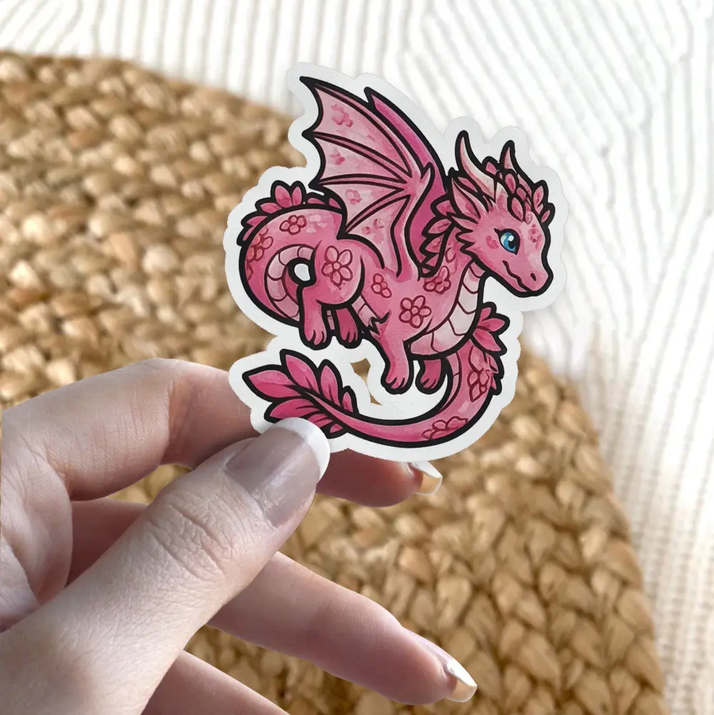 Floral Pink Dragon Vinyl Sticker