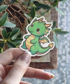 Green Kawaii Dragon Vinyl Sticker #1