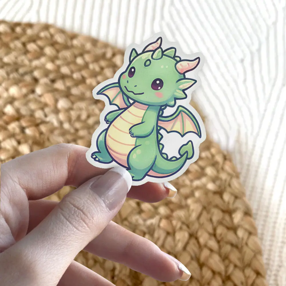 Green Kawaii Dragon Vinyl Sticker #4