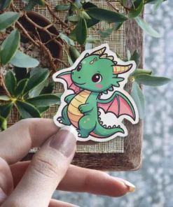 Green Kawaii Dragon Vinyl Sticker #5