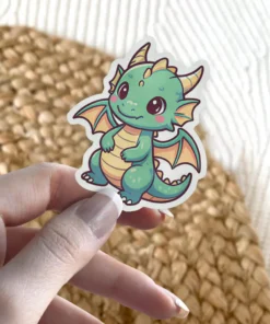 Green Kawaii Dragon Vinyl Sticker #8