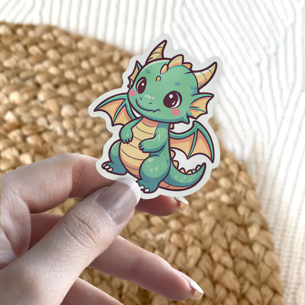Green Kawaii Dragon Vinyl Sticker #8
