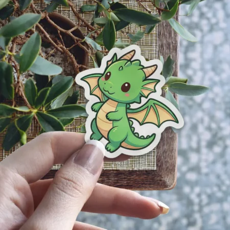 Durable Green Kawaii Dragon Vinyl Sticker #9 – scratch resistant, UV resistant vinyl decal sticker perfect for laptops and cars