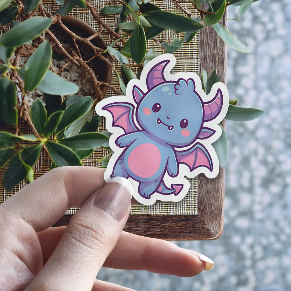 Kawaii Blue Horned Winged Monster Vinyl Sticker #4