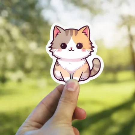 Vibrant Kawaii Cat Vinyl Sticker #1#7 – scratch and UV resistant waterproof decal for water bottle, journal & more