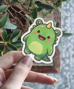 Kawaii Chibi Cute Green Horned Monster Vinyl Sticker #1