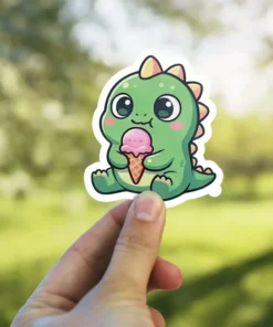 Kawaii Chibi Cute Green Horned Monster Vinyl Sticker #3