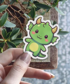 Kawaii Chibi Cute Green Horned Monster Vinyl Sticker #4