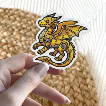 High-quality Mech Yellow Dragon Vinyl Sticker scratch resistant and UV resistant waterproof decal sticker for laptop and bottle